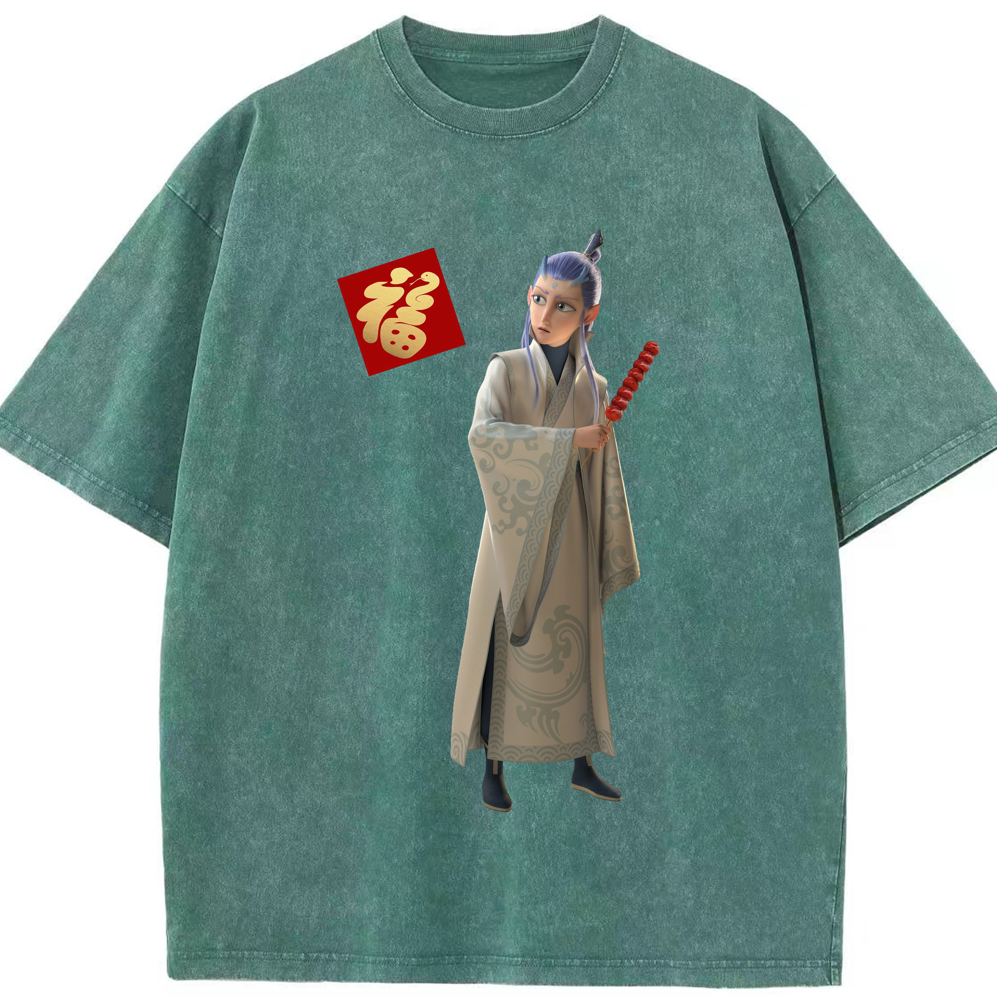 （画像用） Ne Zha 2 ナタ 魔童の大暴れ 綿100% ヴィンテージ風 半袖Tシャツ（フロントプリント）